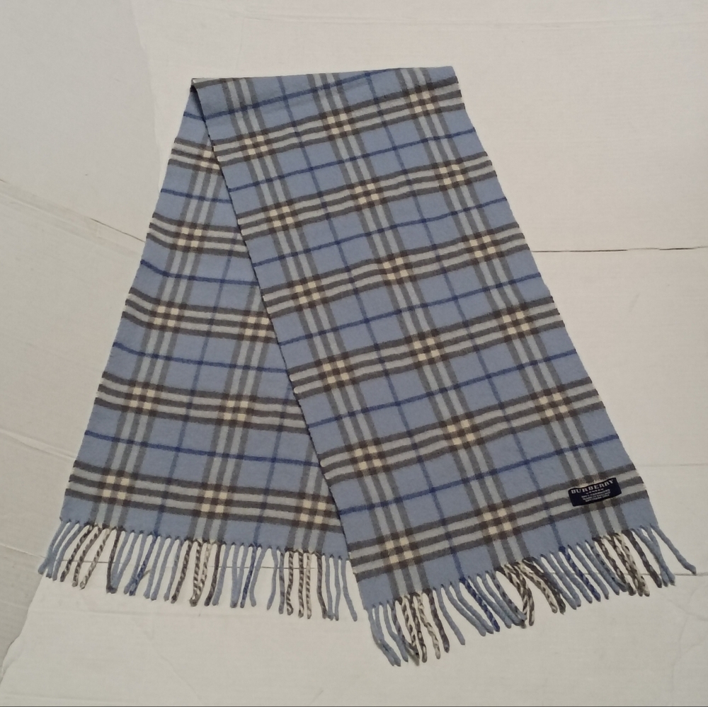 ❤️AMAZING BURBERRY LONDON Light Blue 100% Cashmere Nova Check Scarf